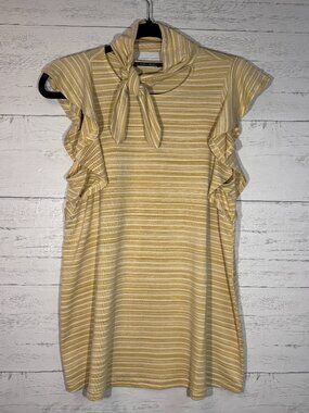 Doe & Rae Leeza Striped Mustard Tee with Pussycat Bow